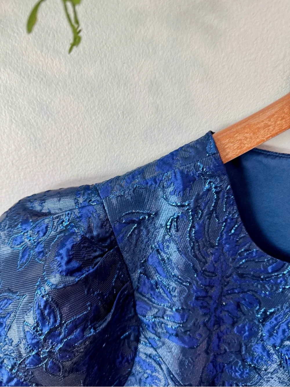 Lilly Pulitzer Royal Blue Brocade Puff-Sleeve Top Sz 14